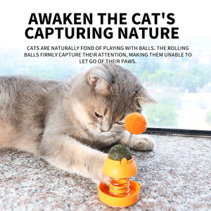 Nuevo diseño de juguetes para mascotas para gatos, juguetes deportivos interactivos con doble Bola de resorte giratoria para masticar bolas de hierba gatera, juguete para gatos - Product Image 6