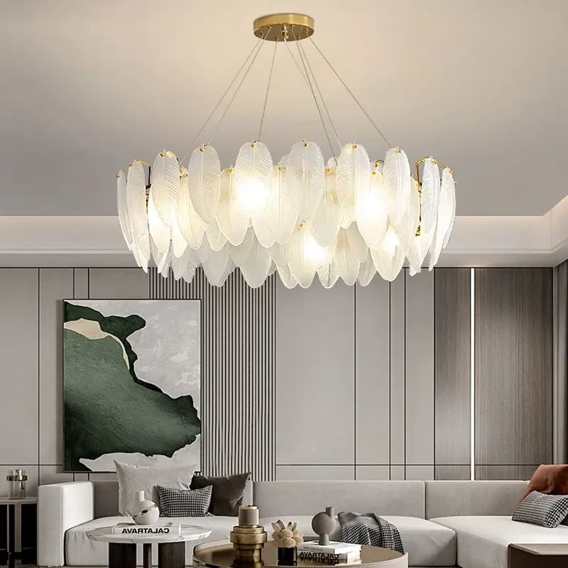 Suspension LED nordique pour salon salle à manger chambre cuisine lunettes lustres en plumes luxe or Art décor lampe suspendue