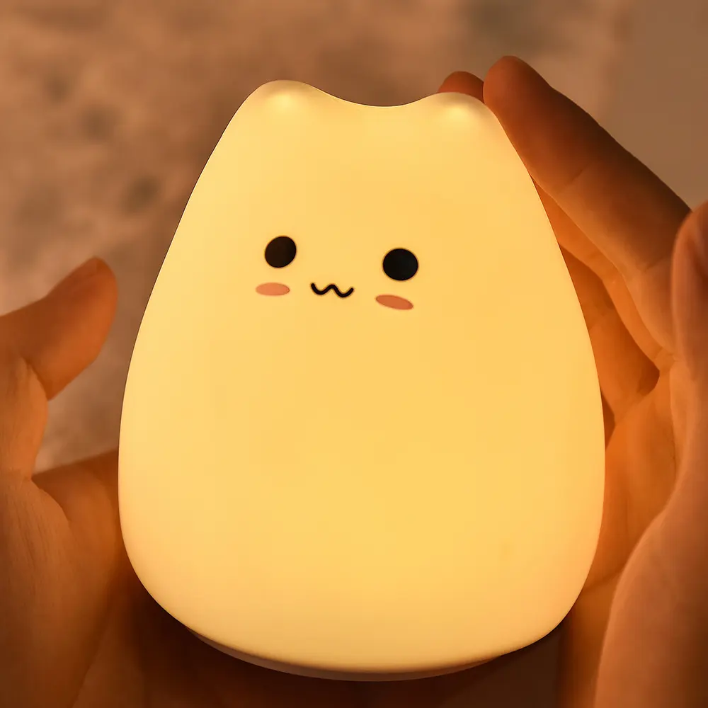 LED simpatico gatto batteria Silicone morbido per bambini decorazione luce notturna bambino vivaio animale cartone animato lampada da tavolo per bambini regalo