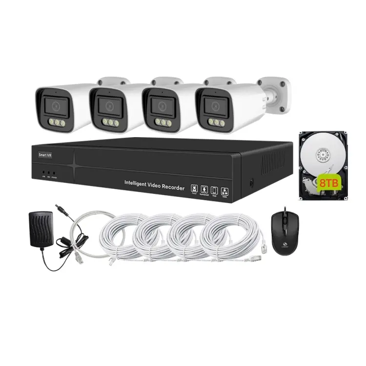Fábrica 4K 4 canales 8MP 4CH Kit de cámara de seguridad al aire libre hogar AI PoE NVR Kit Cctv Ip cámaras sistema de cámara de Seguridad de vigilancia