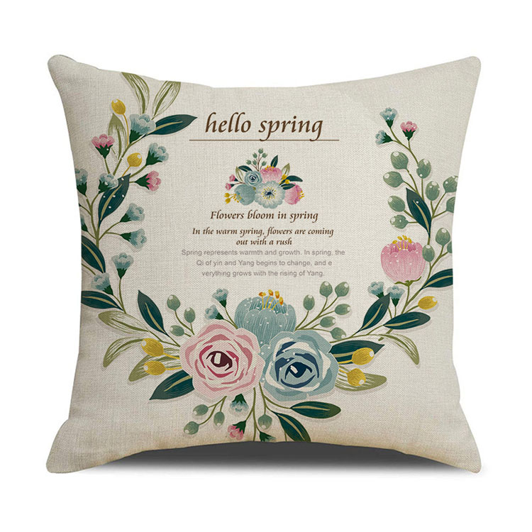 Rustic Linen Pillow Cover Flower Printed Car Sofa Bed Cushion Cover Hand-painted Simple Cushion Pillow Cover