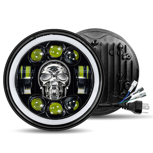 NEW Skull 5.75 Inch Motorcycle <strong>LED</strong> Headlight <strong>RGB</strong> with Angel Eyes 5.75&quot; Motorcycle <strong>LED</strong> Headlight - Product Image 1