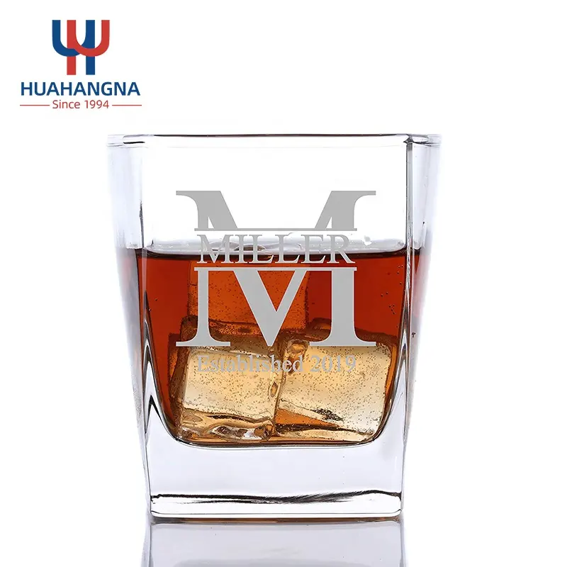 270ml 9oz Heavy Base Old Fashioned Custom Logo Engraved Cocktail Rocks Square Glass Whisky Tasting Cup for Promotion Gift