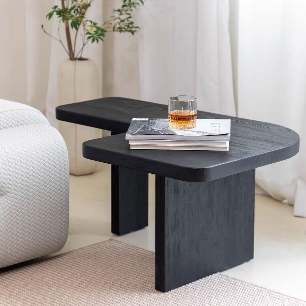 (Black) L-shaped single coffee table