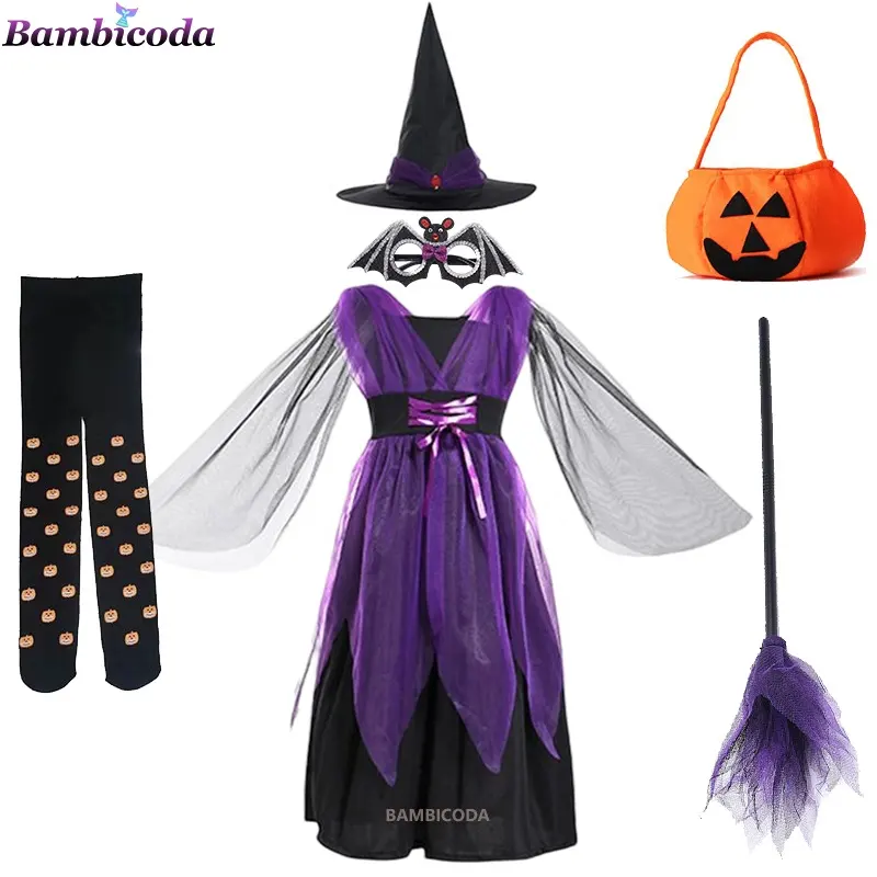 Kids Halloween Clothes Children Birthday Carnival Fancy Party Disguise Pumpkin Candy Bag Fancy Costume Witch Dress Up