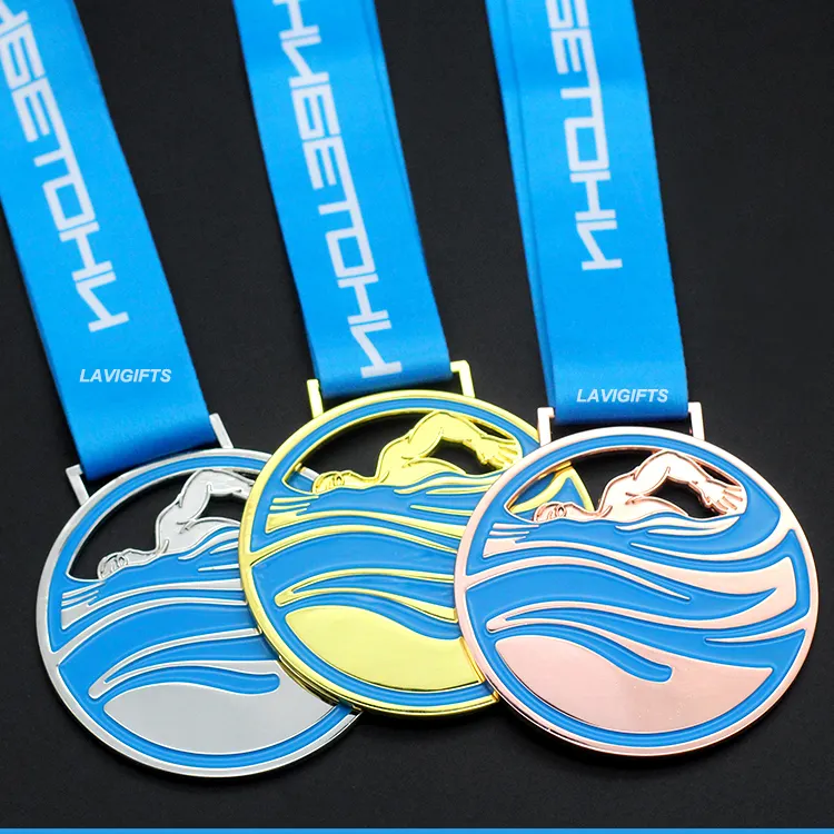 Medaglia di nuoto sportiva in metallo personalizzata di alta qualità per bambini