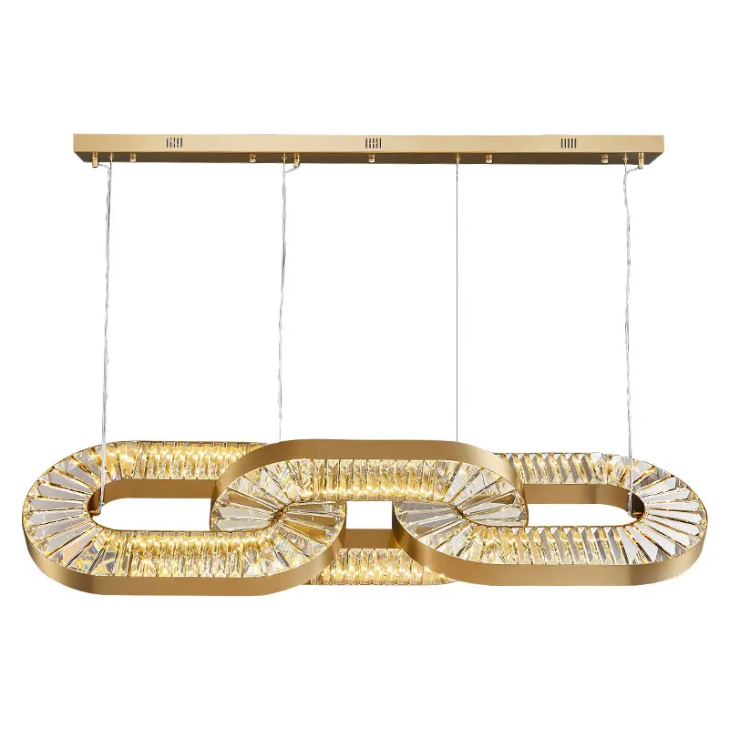 Candelabro de acero de cristal brillante de lujo minimalista, lámpara colgante de oro de acero inoxidable, restaurante, proyecto personalizado, boda