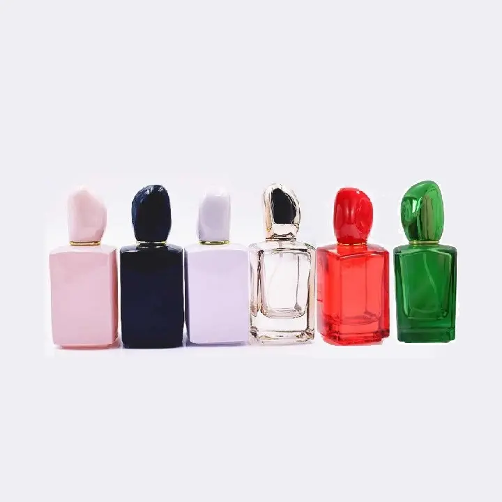 Holesale-Botellas de perfume de alta gama, frasco de cristal rosa con caja, 50ml