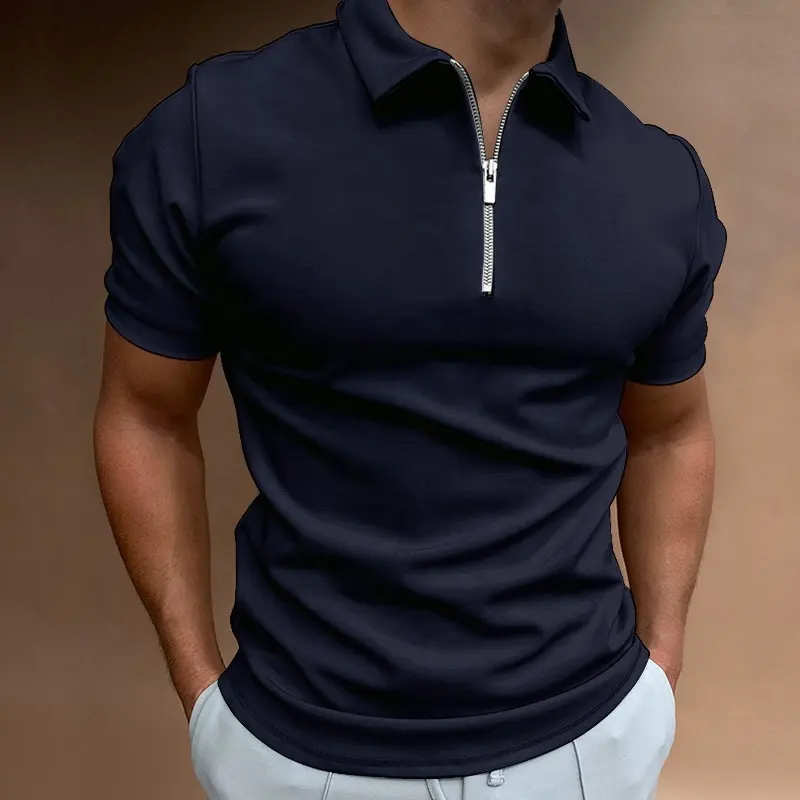 2023 Hot Sale Moda Quick Dry Camisa dos homens de manga curta dos homens Zip Up Camisa Polo