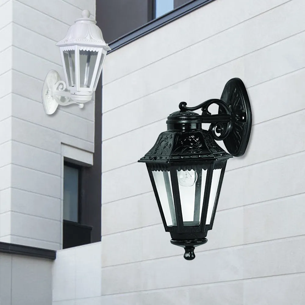 2 In 1 garden bollard lamp white black ip44 waterproof plastic electric lantern shape outdoor modern wall light