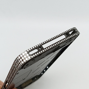 For iPhone <strong>4s</strong> Series Bright Silver Diamond Luxury Black Phone Frame Hand-inset Zircon Classic Model Frame Best-selling Frame