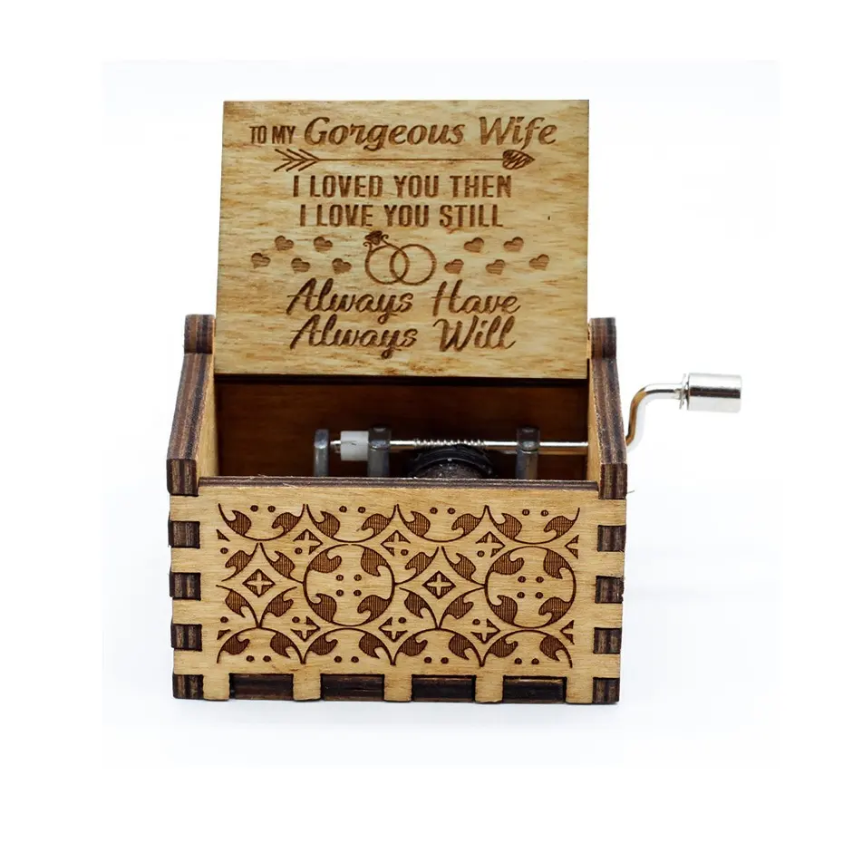 Caja de música de madera Vintage grabada con láser hecho a mano regalos para San Valentín, cumpleaños, Navidad, aniversario