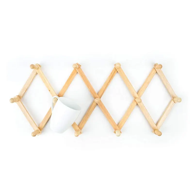 Bamboo Expanding Accordion Style Wall Mounted Hook Bamboo Pegs Folding Wall Hanger Stand
