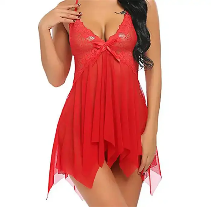 Benutzer definierte OEM Sexy Damen Red Satin Lace Seide Lange Robe Pyjamas Nighty Pyjamas Damen Nachtwäsche