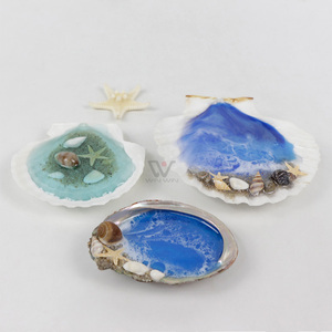 Denizyıldızı ve deniz kabukları ile epoksi reçine dalga sanat el yapımı okyanus zanaat gerçekçi plaj sahne kıyı dekor büyük tarak kabuk - Product Image 1