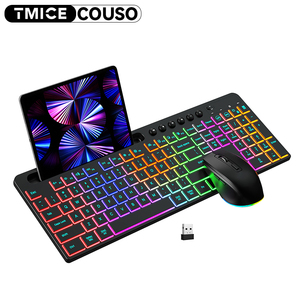 Teclado y ratón inalámbricos de 114 teclas, 2,4G para ordenador, juego de teclado de membrana inalámbrico silencioso RGB para tableta de teléfono móvil - Product Image 1