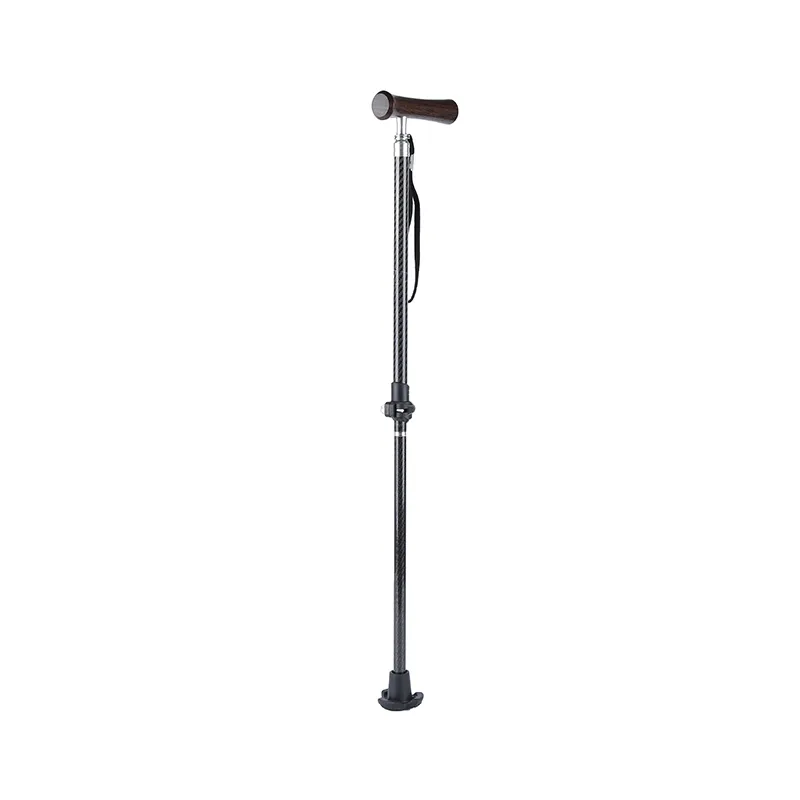 Camping Accessories Luxury Wood Handle Carbon Fiber Walking Stick Crutch Cane for Old Man Elderly