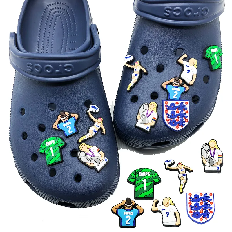 New arrival PVC shoe charms England women's national football team shoes accessories Female soccer stars clog charms wholesale