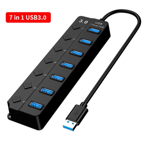 高速7合1 Usb适配器3.0端口7端口Usb数据集线器，适用于计算机Mac Pro台式机笔记本电脑的单个电源开关 - Product Image 1