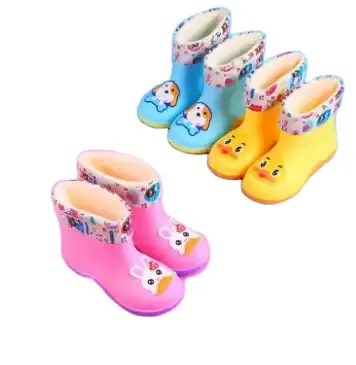 Chaussures de pluie faciles à enfiler pour enfants Bottes de pluie d'hiver en PVC Filles Toddler Mid-Calf Lighted Wear-Resistant Steel Toe Steel Cotton