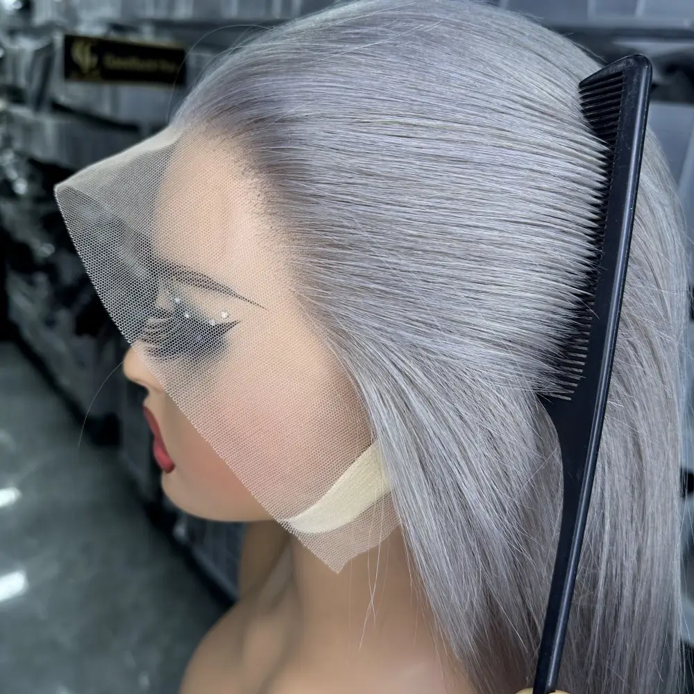 Glueless Grey Straight Bob Wigs Wholesale Vendor Natural Human Hair Lace Front Wig Raw Vietnamese Hair 13x4 Lace Frontal Wigs
