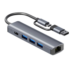 5 in 1 Hub RJ45 1000M Ethernet พอร์ต Gigabit PD USB 3.0 พอร์ต USB 2.0 ประเภท C 2 in 1 สาย USB และประเภท C สถานีเชื่อมต่อ - Product Image 3
