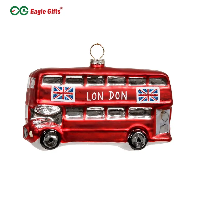 Eaglegits-Suministros de decoración de Navidad, nuevas ideas, ornamento de autobús escolar de cristal rojo para interior, coche para árbol de Navidad