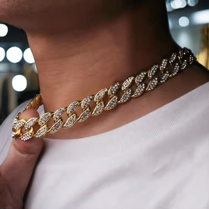 Stock Supply Zinc Alloy and Bling 15mm Link <strong>Chain</strong> Men's Full Iced Out Cuban Link <strong>Chain</strong> Choker Necklace - Product Image 1
