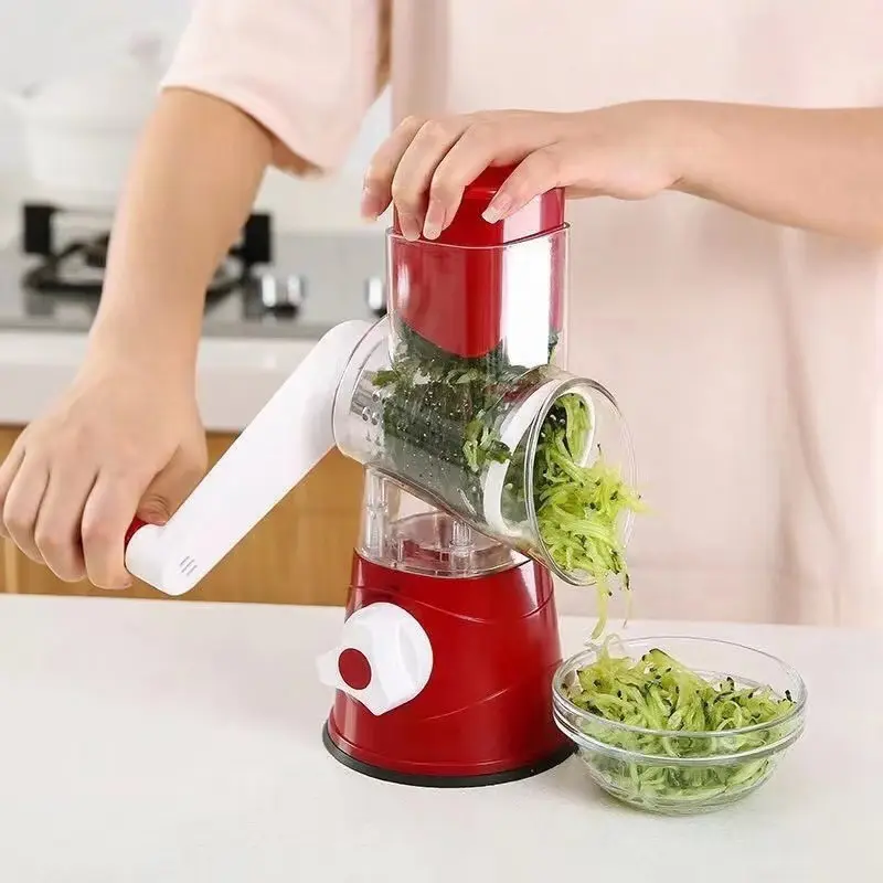 Kitchen Grater Vegetable Slicer with 3 Drum Blades Rotary Cheese Grater with Handle Round Mandoline Slicer Nuts Grinder