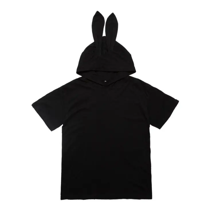 Camisetas con capucha y orejas de conejo negro para hombre, 100% algodón