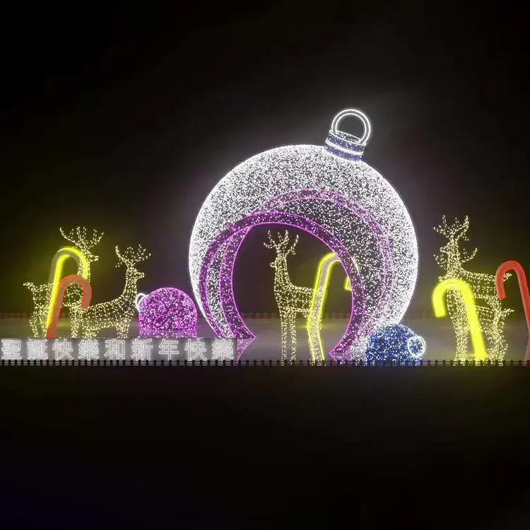 Carruagem de rena decorativa de natal iluminada com motivo de natal