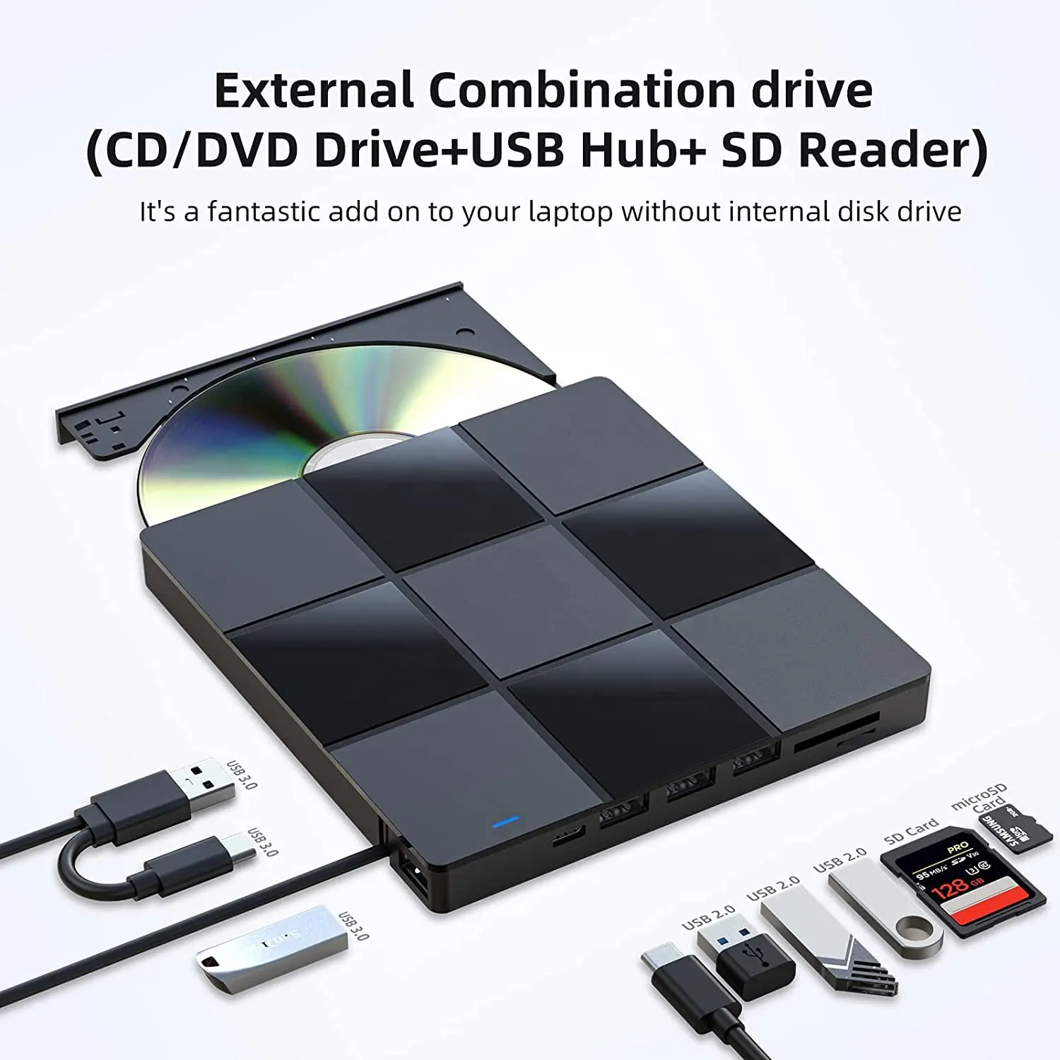 Novo equilíbrio externo usb 3.0 portátil, unidade de cd/dvd +/rw slim dvd rom regravador queimador para laptop, computador desktop