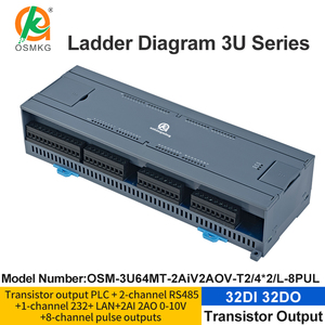 Controlador lógico programable Oshangming 32 DI 32 DO PLC 2 analógico 8 pulsos Modbus Rtu TCP con RS485 RS232 Lan para Servo - Product Image 2
