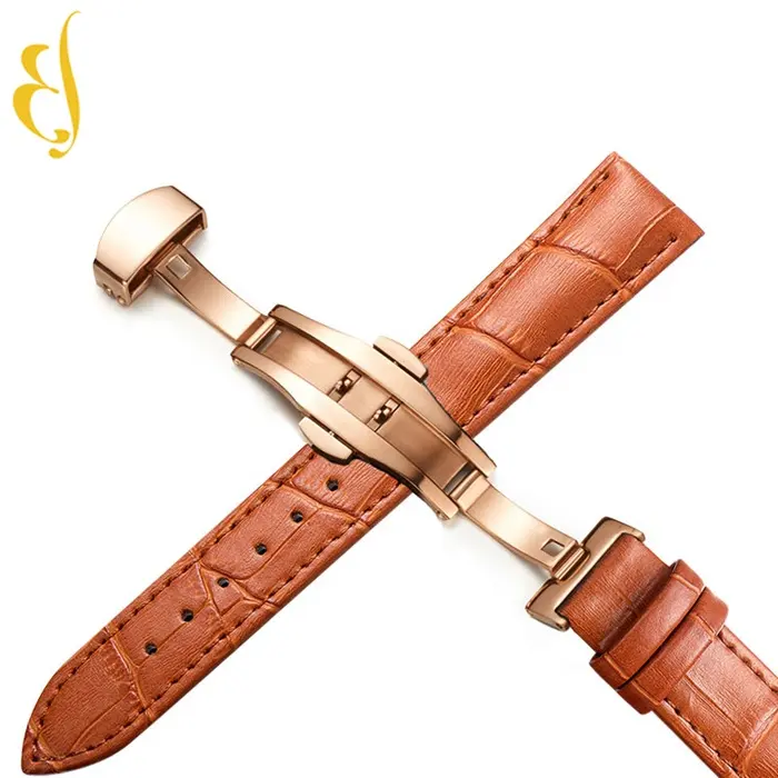 Wholesale custom double press leather butterfly clasp watch strap