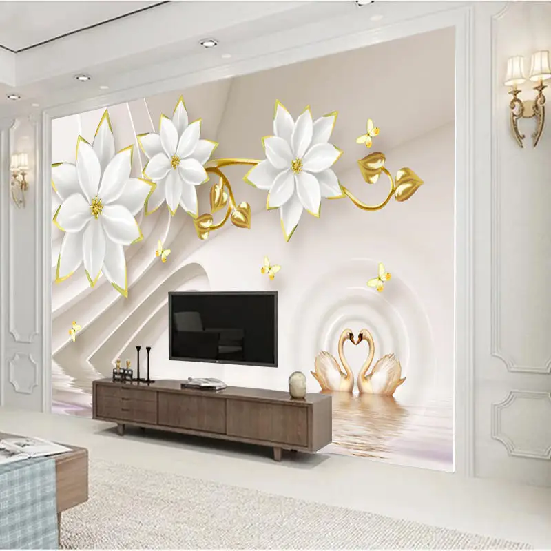 3D Three-Dimensional Relief Swan Butterfly Flower Living Room Bedroom Background Wall Non-Woven Mural Wallpaper