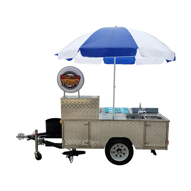 2024 Condição novo carrinho de cachorro-quente móvel de aço inoxidável trailer para cachorro-quente fast food para venda
