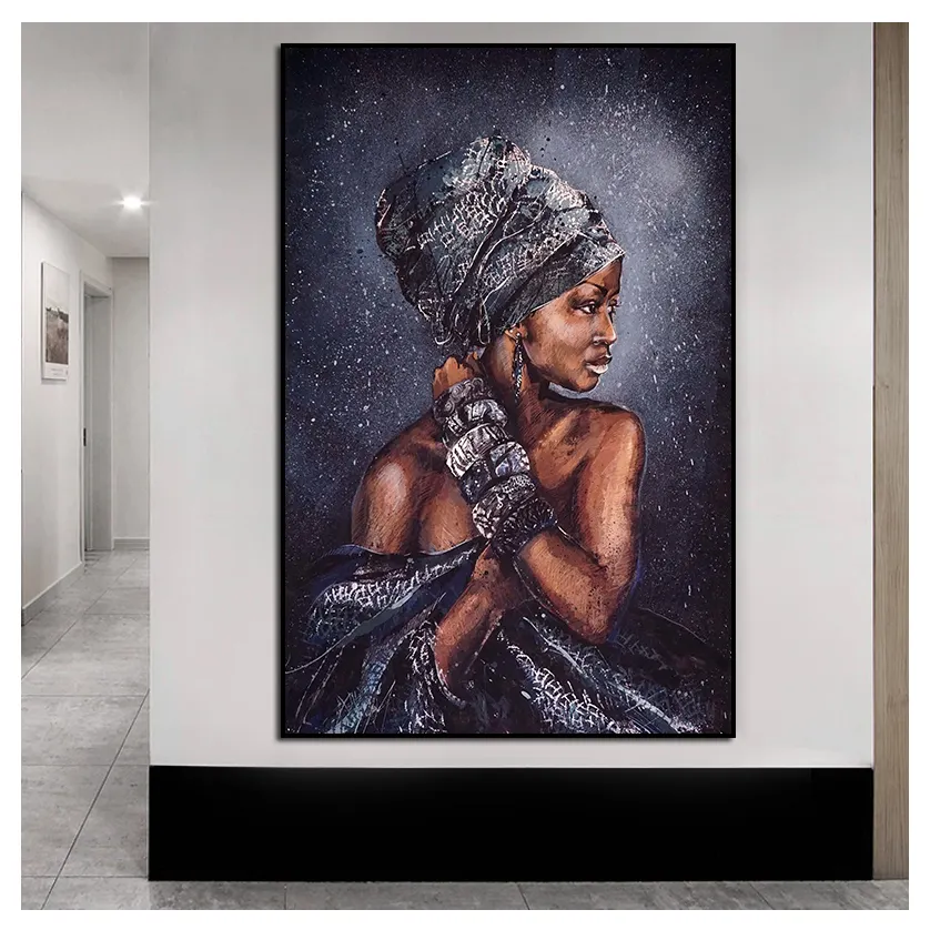 Retrato de Mujer Africana desnuda, pintura al óleo, imagen colgante de pared, póster para el hogar, decoración de sala de estar, impresión en lienzo