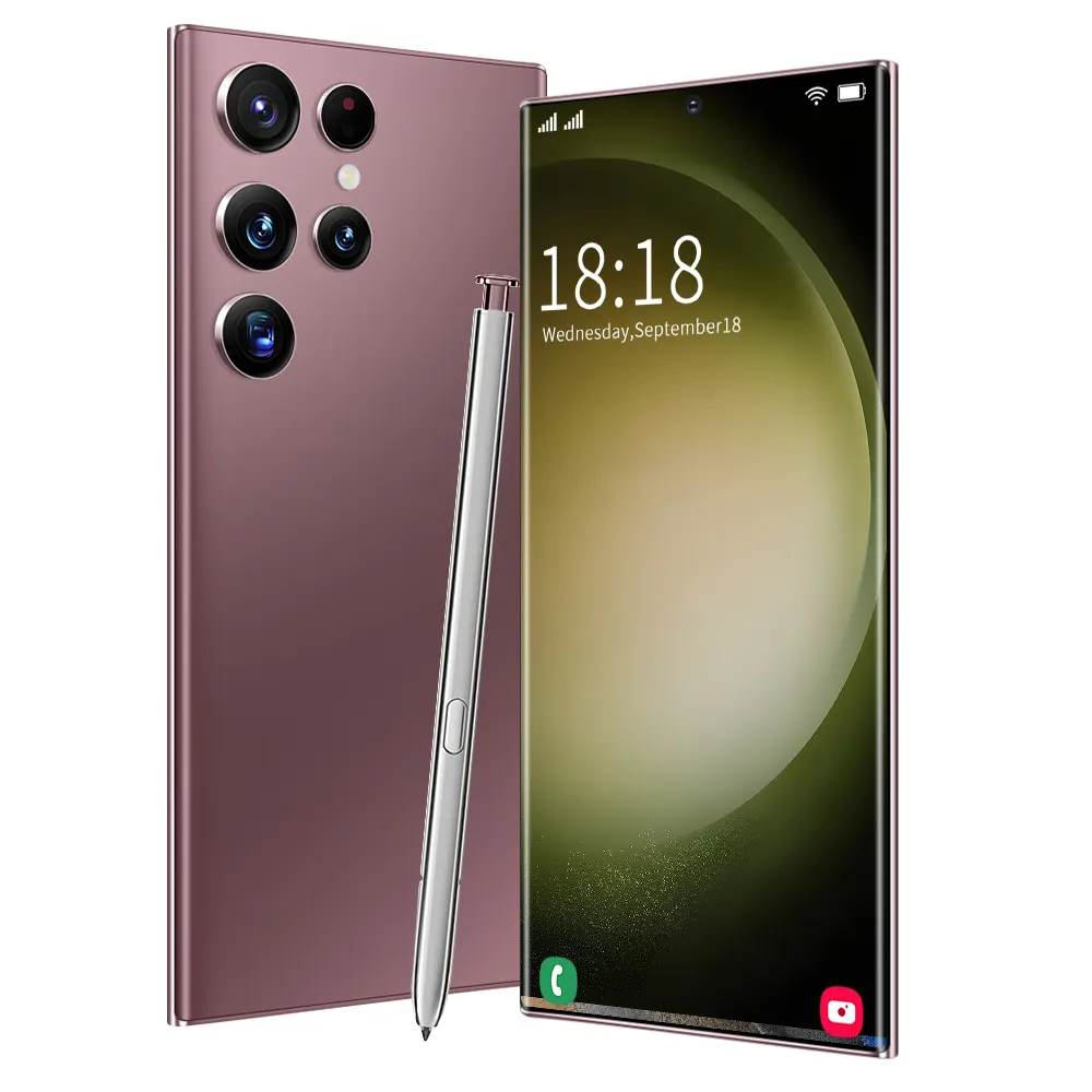 โทรศัพท์มือถือราคาถูกดั้งเดิม S24 Ultra 7.3 นิ้ว HD OLED ซิมการ์ดคู่โทรศัพท์สมาร์ท Android