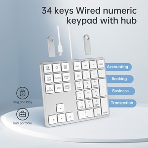 Teclado numérico pequeño de oficina, teclado gris, teclado financiero ABS, 34 teclas, teclado numérico con cable USB portátil con concentradores