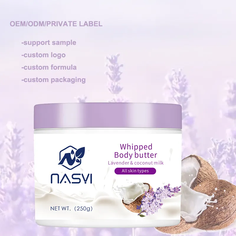 OEM Whipped Lavender Manteiga Corporal com Leite de Coco Loção Corporal Creme para Pele Seca Cuidados Corporais