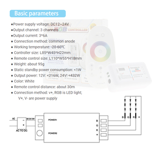 RGB <strong>Controller</strong> DC 12V 24V 18A 3-Channel <strong>LED</strong> <strong>PWM</strong> Signal <strong>Dimmer</strong> + <strong>RF</strong> 2.4G Full <strong>Touch</strong> Remote for ColDimmable <strong>LED</strong> for 5050 <strong>Led</strong> Strip - Product Image 2