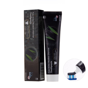Vente en gros de charbon actif biologique naturel avec logo personnalisé, dentifrice blanchissant au charbon de bambou pour enlever la plaque dentaire