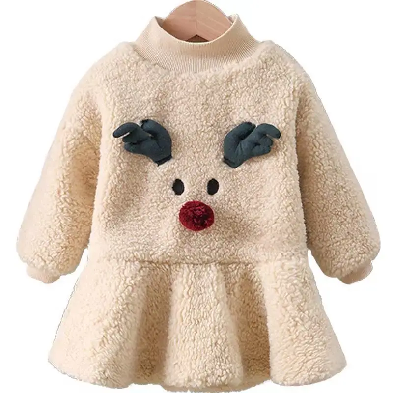 Autunno inverno di alta qualità natale carino Elk Princess Dress abito da maglione caldo spesso di media lunghezza