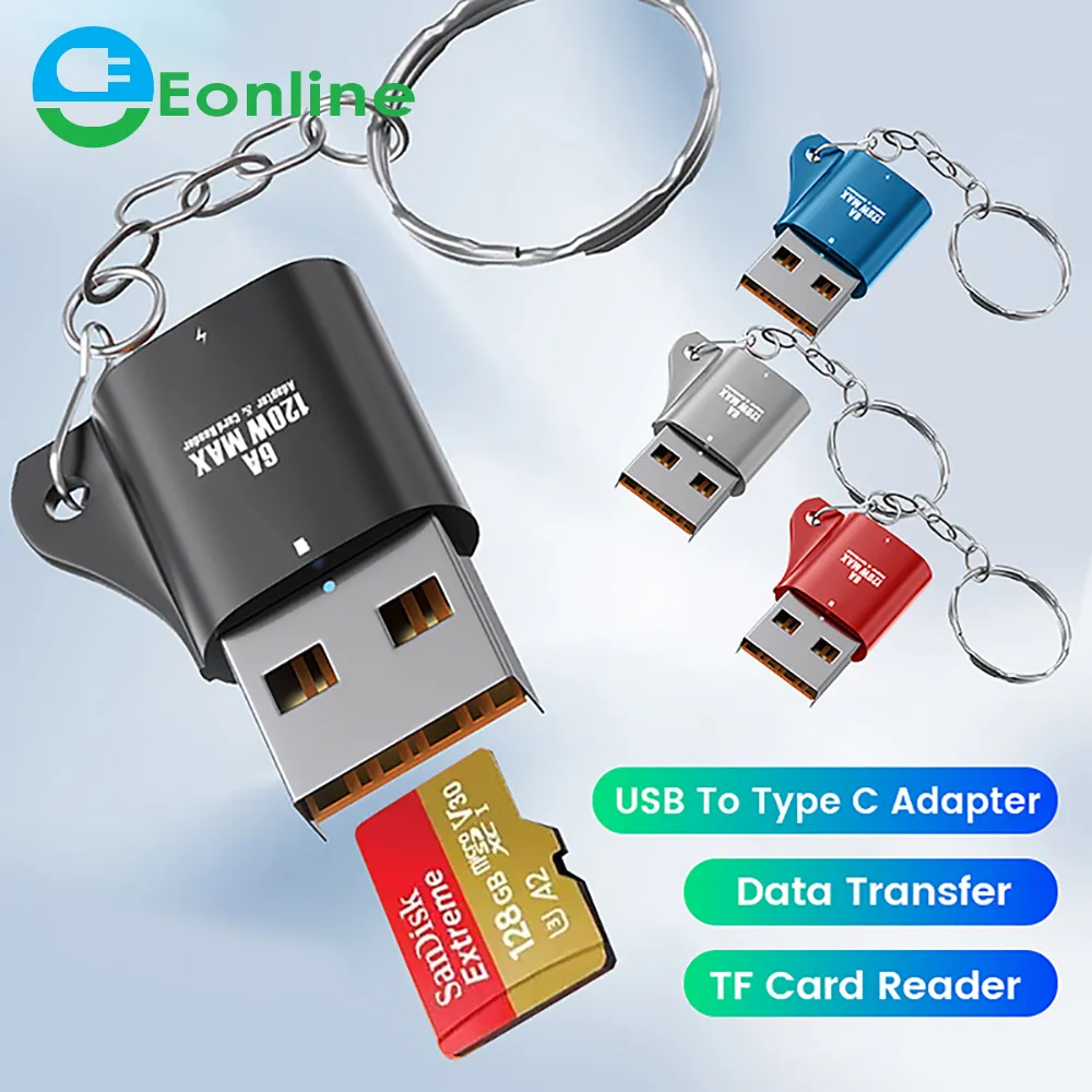 EONLINE USB zu Typ C Adapter 2-in-1-TF-Kartenleser USB-Stecker zu USB C-Buchse Konverter für Macbook Phone Charge OTG-Anschluss
