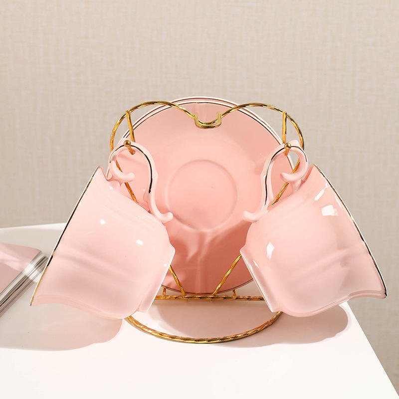 ชุดถ้วยและจานรอง 2 ชิ้น สีชมพูดอกบัว