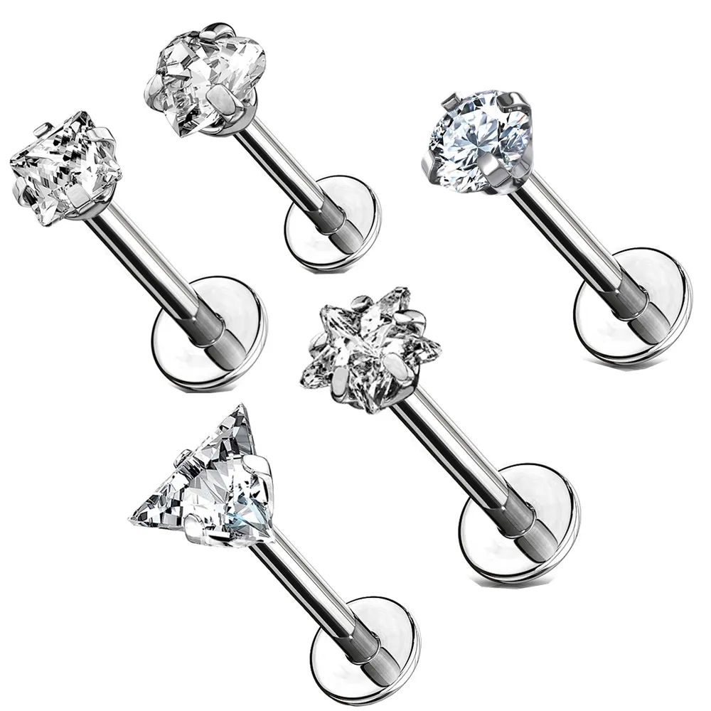2022 The Latest Design Jewelry Three Prong Set Heart CZ Top Internally Threaded Monroe Labret Piercing Wholesale