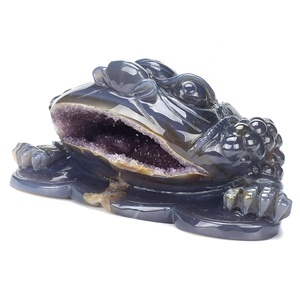 Doğal el oyma gerçekçi akik ametist Geode Feng shui kristal oyma şanslı para kurbağa kurbağa - Product Image 3