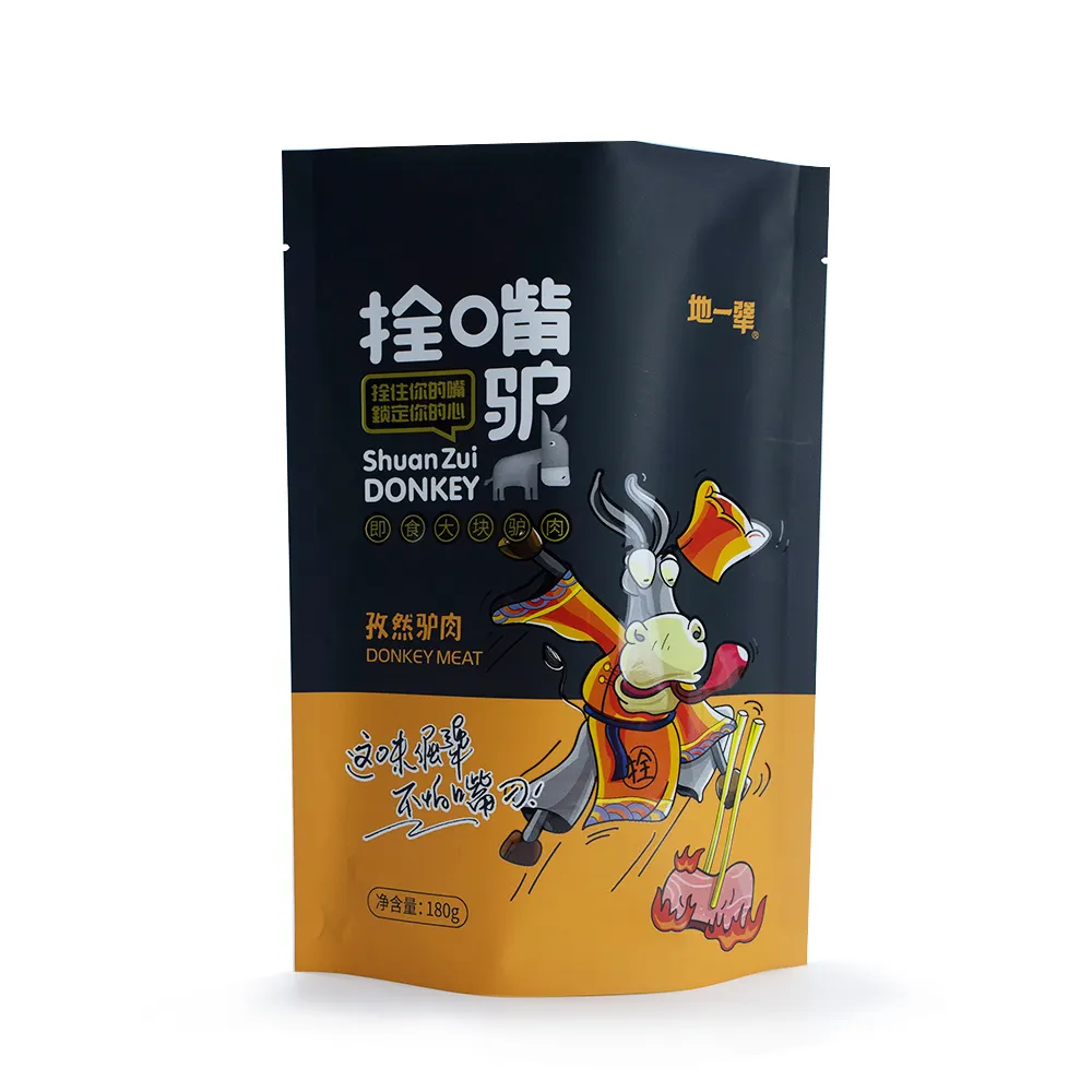 Custom Printed Beef Jerky Matte Self Sealing Plastic Packing Laminated Aluminum Foil Stand Up Pouch Food Packaging Bag
