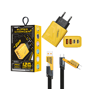 120w黄色充电器usb-c 4端口快速Usb壁式充电器c型便携式模块Pd快速Usb Gan充电，带iphone电缆组 - Product Image 1