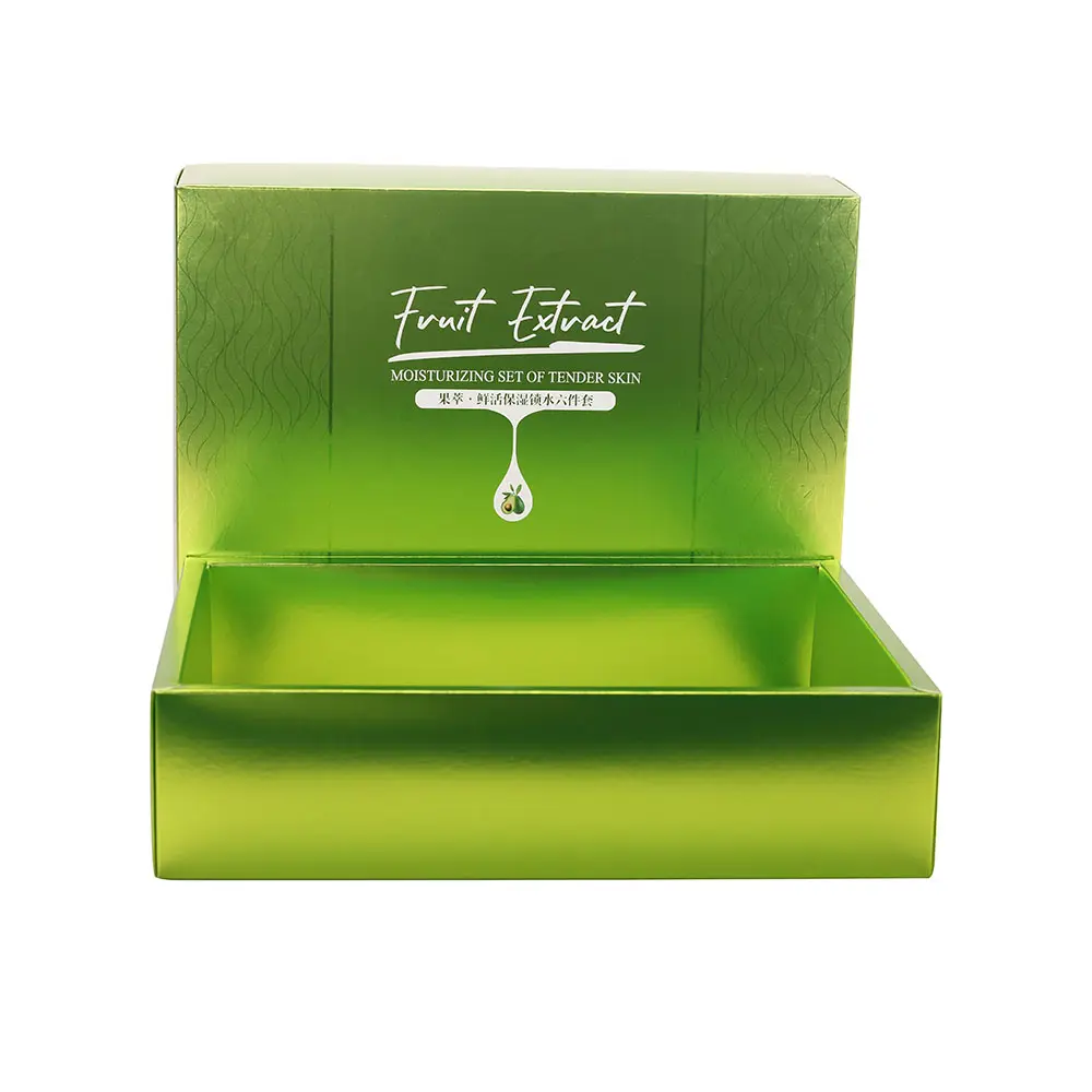 صندوق هدايا ورقي لمستحضرات التجميل قابل لإعادة الاستخدام عبوة مسطحة قابلة للطي تصميم مطبوع حسب الطلب غطاء وأسفل فني للبيع بالجملة أخضر مخصص يقبل